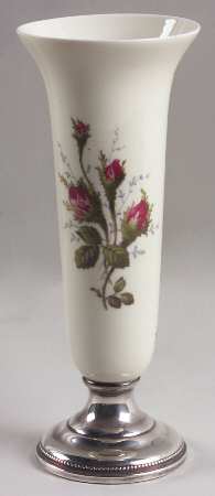 Moss Rose (Pompadour, Ivory Body, Off Center) 8" Sterling Base Vase