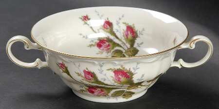 Moss Rose (Pompadour, Ivory Body, Off Center) Footed Cream Soup Bowl