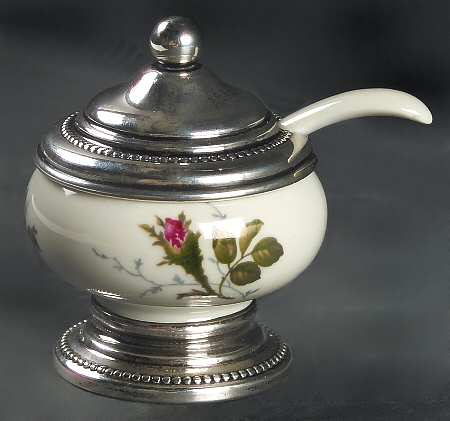 Moss Rose (Pompadour, Ivory Body, Off Center) Mustard Jar & Lid