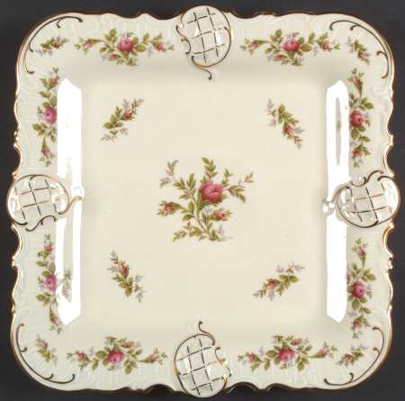 Moss Rose (Pompadour, Ivory Body, Off Center) 13" Square Serving Platter