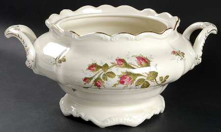Moss Rose (Pompadour, Ivory Body, Off Center) Tureen No Lid