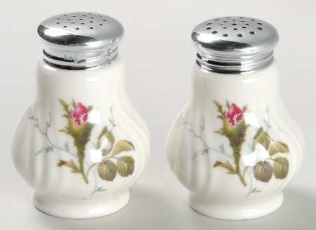 Moss Rose (Pompadour, Ivory Body, Off Center) Individual Salt & Pepper Set