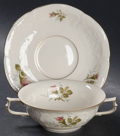 Moss Rose (Sans Souci, Ivory) Flat Cream Soup Bowl & Saucer Set