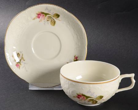 Moss Rose (Sans Souci, Ivory) Flat Cup & Saucer Set