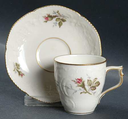 Moss Rose (Sans Souci, Ivory) Flat Demitasse Cup & Saucer Set