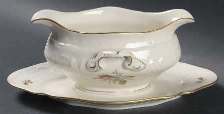 Moss Rose (Sans Souci, Ivory) Gravy Boat with Attached Underplate