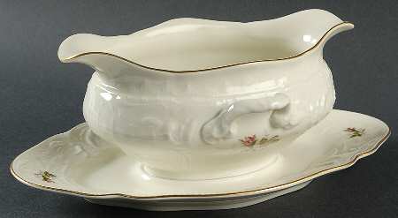 Moss Rose (Sans Souci, Ivory) Gravy Boat with Attached Underplate
