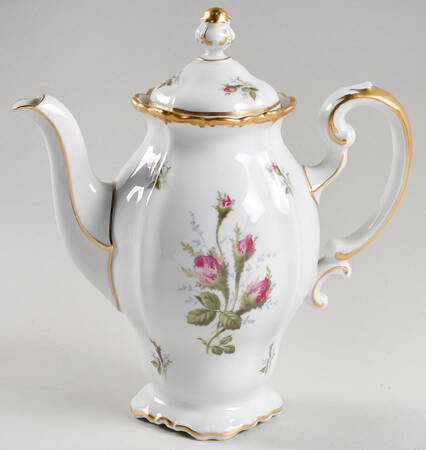 Moss Rose (Pompadour, White Body, Off Center) Mini Coffee Pot & Lid