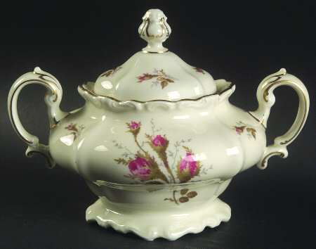 Moss Rose (Pompadour, White Body, Off Center) Sugar Bowl & Lid