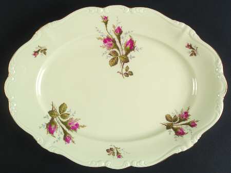 Moss Rose (Pompadour, White Body, Off Center) 14" Oval Serving Platter