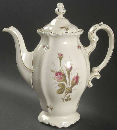 Moss Rose (Pompadour, White Body, Off Center) Coffee Pot & Lid