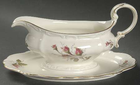 Moss Rose (Pompadour, White Body, Off Center) Gravy Boat with Attached Underplate by Rosenthal - Continental