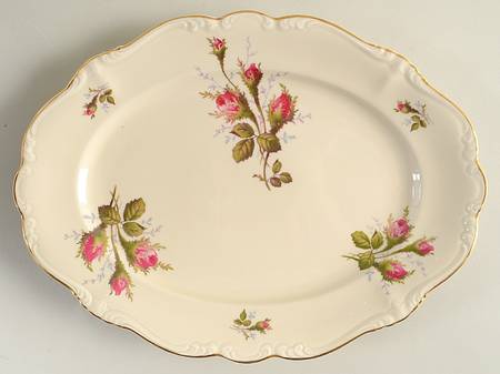 Moss Rose (Pompadour, White Body, Off Center) 13" Oval Serving Platter