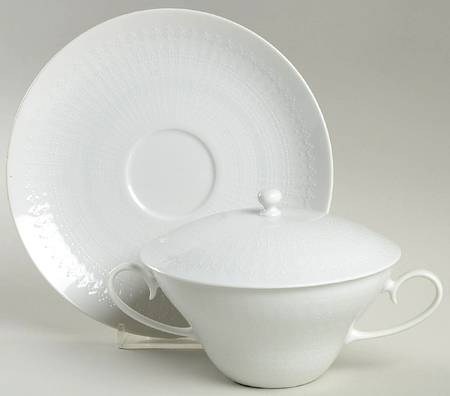 Romance (All White) Cream Soup Bowl & Saucer Set with Lid