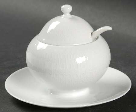 Romance (All White) Mustard with Attached Underplate, Lid and Spoon
