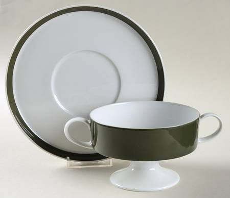 Olive Footed Cream Soup Bowl & Saucer Set