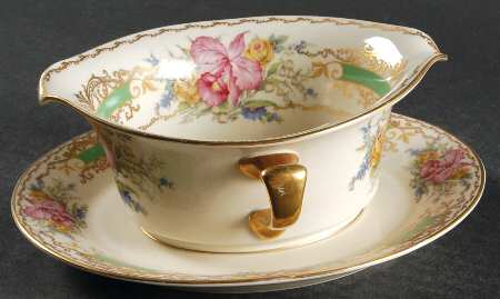 The Orchid (Ivory) Gravy Boat with Attached Underplate
