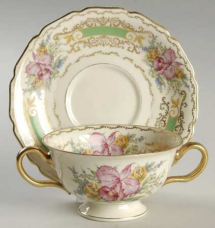 The Orchid (Ivory) Footed Bouillon Cup & Saucer
