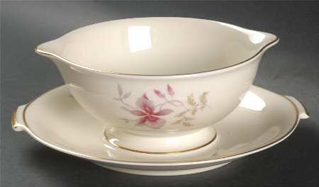 Orchid (Aida, Ivory) Gravy Boat with Attached Underplate