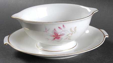 Orchid (Aida, White) Gravy Boat with Attached Underplate