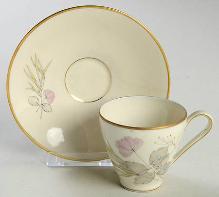 Parisian Spring Ivory (Gold Trim) Flat Demitasse Cup & Saucer Set