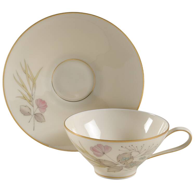 Parisian Spring Ivory (Gold Trim) Flat Cup & Saucer Set