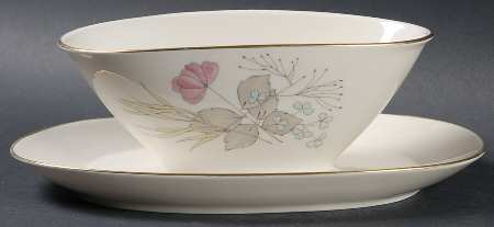 Parisian Spring Ivory (Gold Trim) Gravy Boat with Attached Underplate