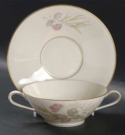 Parisian Spring Ivory (Gold Trim) Flat Cream Soup Bowl & Saucer Set