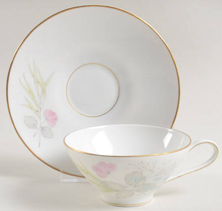 Parisian Spring White (Gold Trim) Flat Cup & Saucer Set