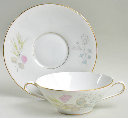 Parisian Spring White (Gold Trim) Flat Cream Soup Bowl & Saucer Set
