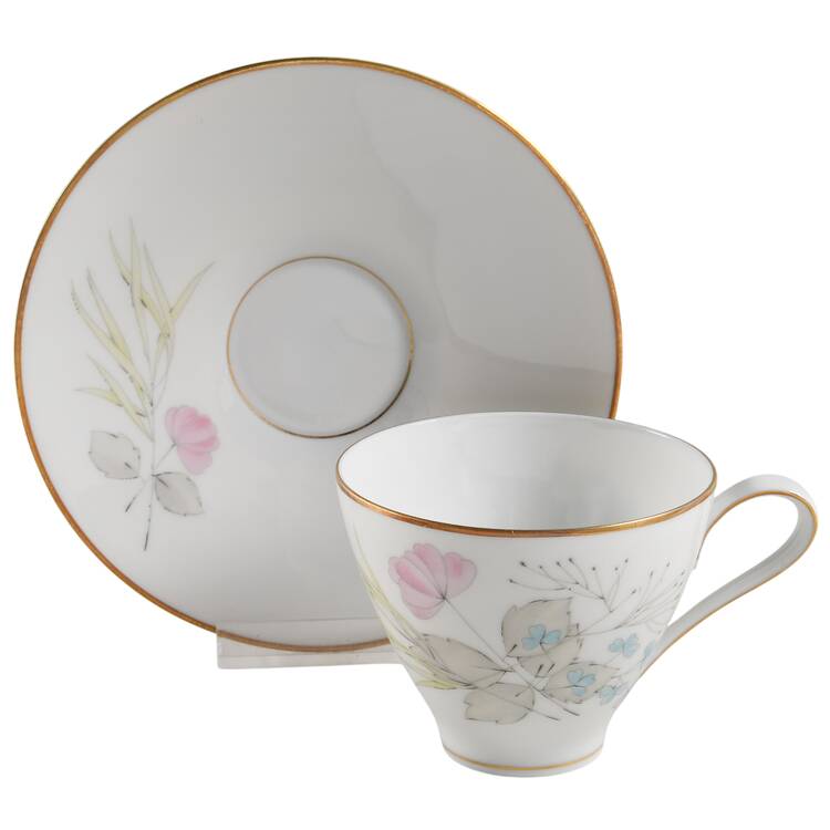 Parisian Spring White (Gold Trim) Flat Cup & Saucer Set