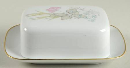 Parisian Spring White (Gold Trim) Rectangular Covered Butter