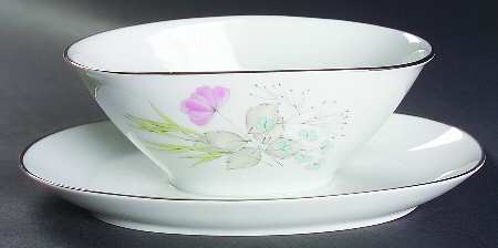 Parisian Spring White (Platinum Trim) Gravy Boat with Attached Underplate