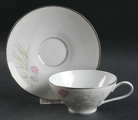 Parisian Spring White (Platinum Trim) Flat Cup & Saucer Set