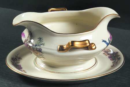 Phoenix (U.S. Zone, Gold Trim & Verge) Gravy Boat with Attached Underplate