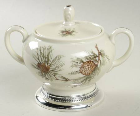 Pine Needles Sterling Base Sugar Bowl & Lid