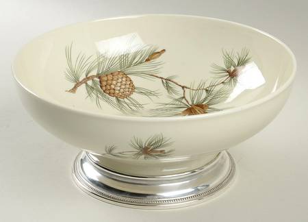 Pine Needles 9" Salad Serving Bowl with Sterling Base