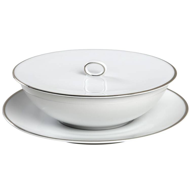 Platinum Band (Rhythm Shape) Cream Soup/Cereal Bowl & Lid with Saucer Set