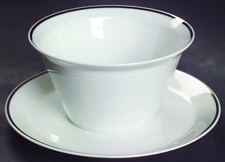 Platinum Band Linear Shape Round Gravy Boat/Attached Underplate
