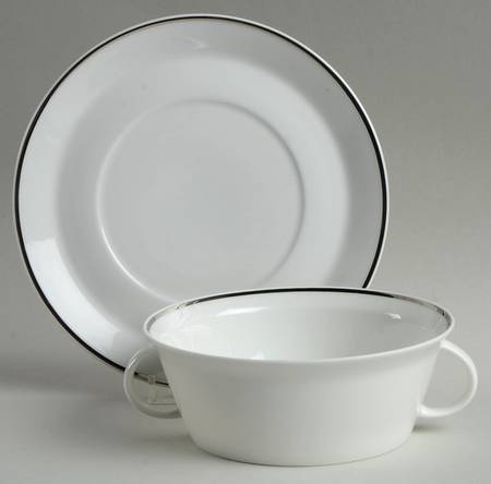 Platinum Band Linear Shape Flat Cream Soup Bowl & Saucer Set