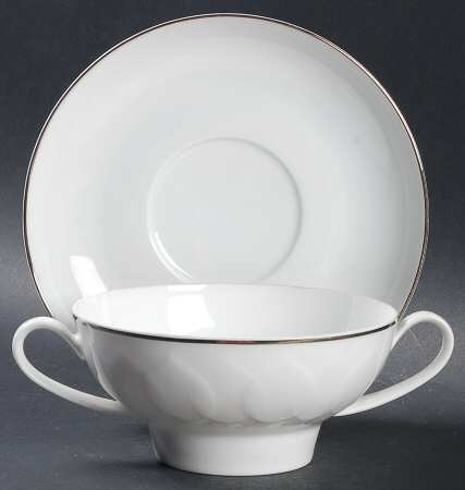 Platinum Band (Lotus Shape) Flat Cream Soup Bowl & Saucer Set