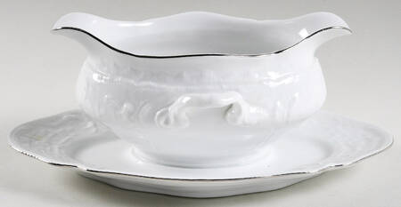 Platinum Band (Sanssouci, White) Gravy Boat with Attached Underplate