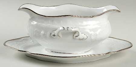 Platinum Band (Sanssouci, White) Gravy Boat with Attached Underplate