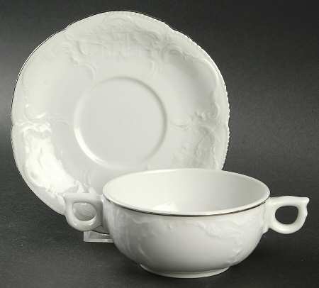 Platinum Band (Sanssouci, White) Flat Cream Soup Bowl & Saucer Set