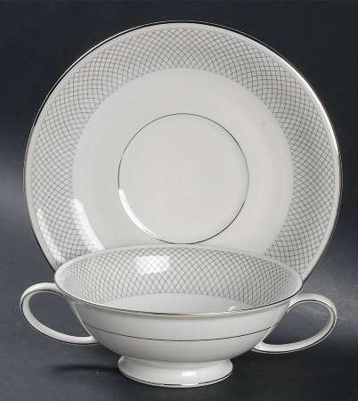 Platinum Grail Footed Cream Soup Bowl & Saucer Set