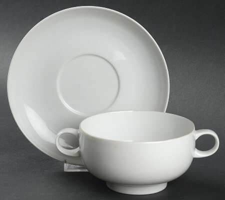 Plus White Footed Cream Soup Bowl & Saucer Set