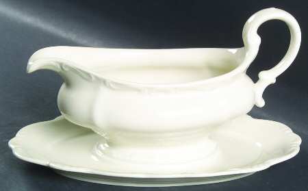 Pompadour Cream Gravy Boat with Attached Underplate