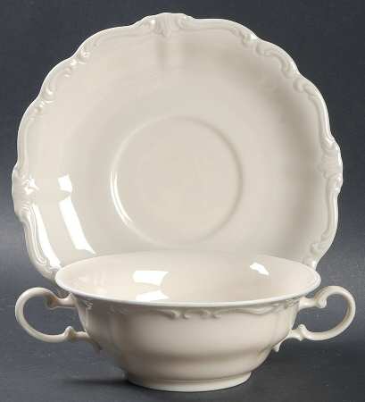 Pompadour Cream Flat Cream Soup Bowl & Saucer Set