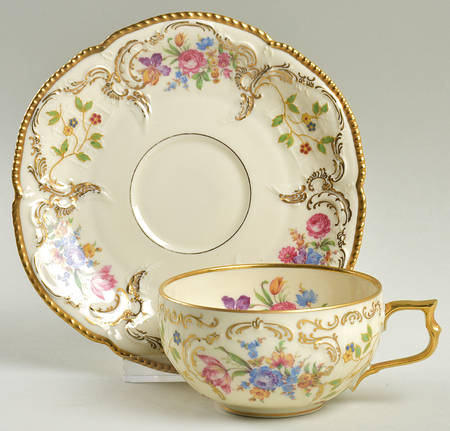 Pompadour (Sanssouci Shape) Flat Cup & Saucer Set