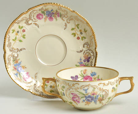 Pompadour (Sanssouci Shape) Flat Bouillon Cup & Saucer